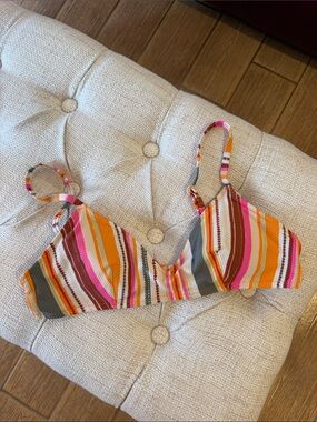 aerie Orange & Multicolor Striped Bralette Bikini Top